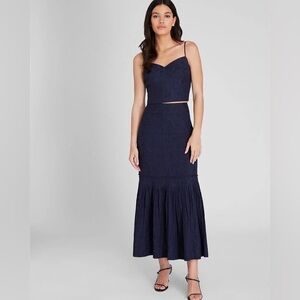 ISO of blue Club Monaco flounce hem maxi skirt in size 00 or 0